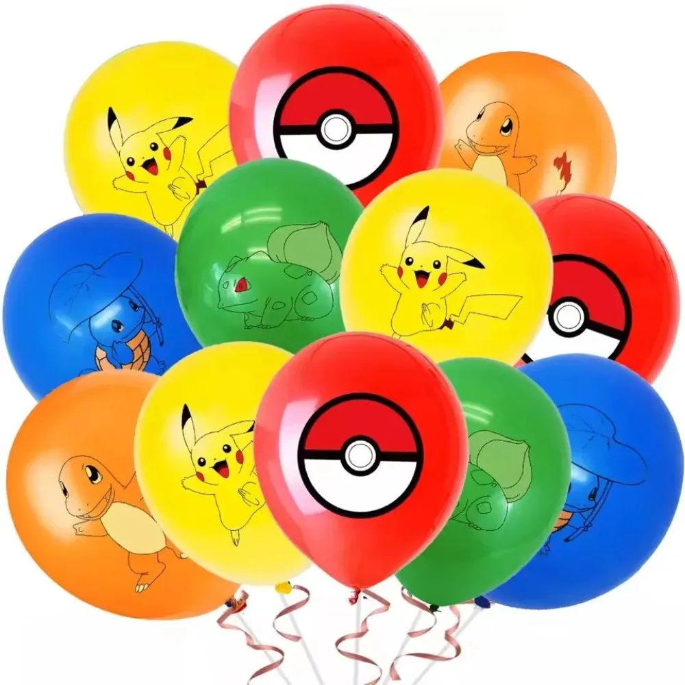 Party Supplies - ลูกโป่งยางพิมพ์ลายโปเกมอน 10 ชิ้น ลวดลายการ์ตูนน่ารัก อุปกรณ์สำหรับงานวันเกิด ของชำร่วยงานปาร์ตี้สำหรับเด็ก