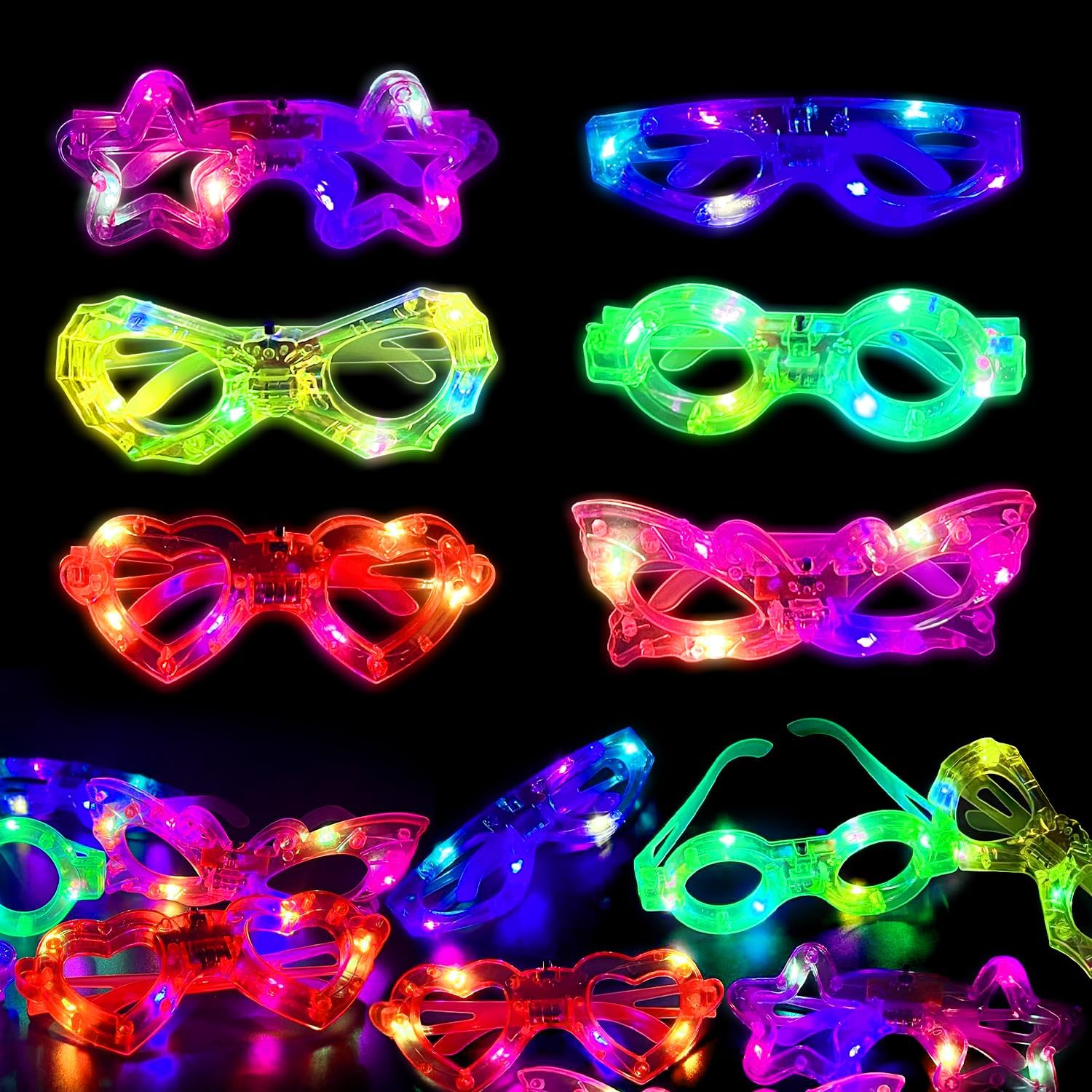 Glow In The Dark Party Glasses - แว่นตา LED 12 ชิ้น แว่นตาเรืองแสงในที่มืด ของชำร่วยงานปาร์ตี้
