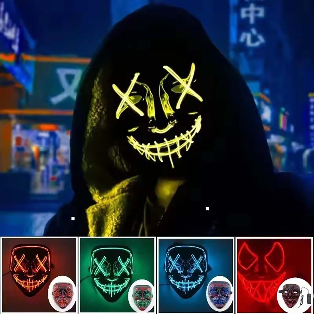 Led Purge Mask Halloween - หน้ากาก LED นีออนไร้สาย เรืองแสงในที่มืด หน้ากากคอสเพลย์สยองขวัญ หน้ากากปาร์ตี้ฮาโลวีน