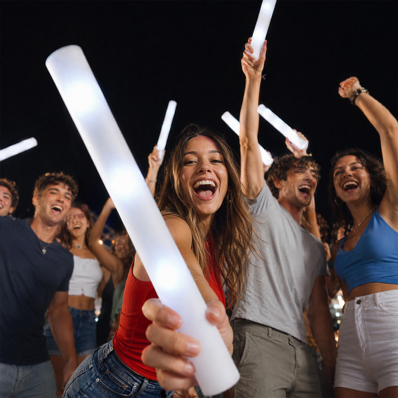 Flashing Led Foam Sticks Party - แท่งไฟ LED แบบใช้ซ้ำได้ ทำจากโฟมสีขาว ความยาว 48