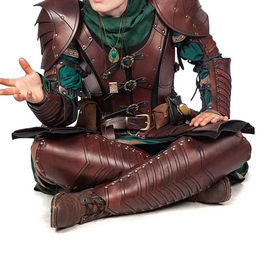Costumes - สนับแข้งหนังอัศวินเอลฟ์ยุคกลาง สนับขาเกราะ นักรบโรมัน นักรบไวกิ้ง ชุดคอสเพลย์ อุปกรณ์ประกอบฉากปาร์ตี้ฮาโลวีน