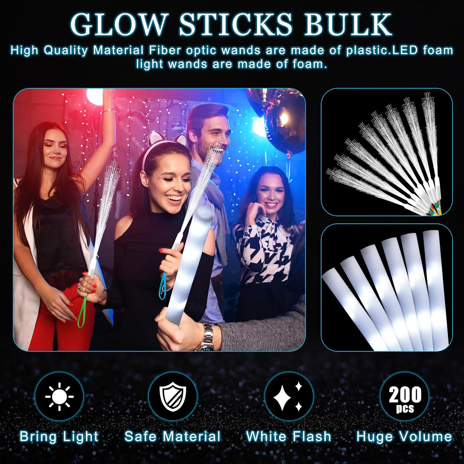 แท่งโฟมไฟเบอร์ออปติกสีขาว20ชิ้ - Flashing Led Foam Sticks Party บทวิจารณ์และราคา
